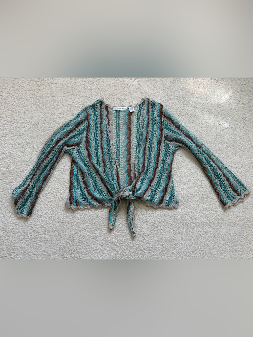 Marisa Christina Y2K fairycore earthy linen blend crochet tie front cardigan XL